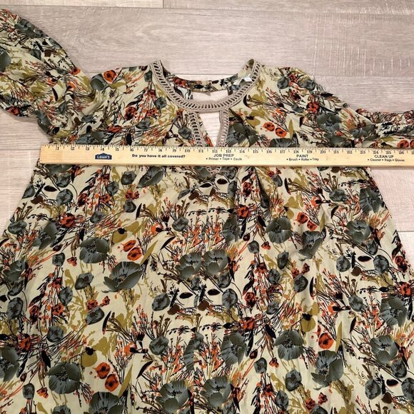 UMGEE WOMENS SMALL BLOUSE TAN MULTICOLOR 3/4 SLEEVE - Picture 4 of 9